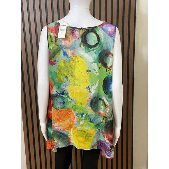 Lane Bryant Women's 14 Green Tank Polyester Tunic Hi-Low Hem Abstract Artsy Boho - Picture 2 of 9